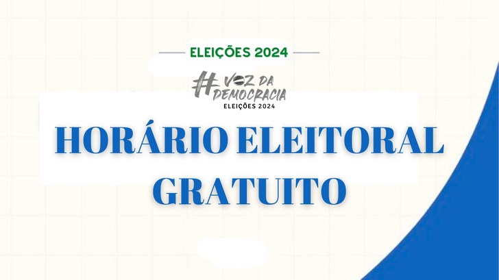 #PraTodosVerem: Card retangular com as expressões “Eleições 2024”; “#Voz da Democracia” e “Horár...